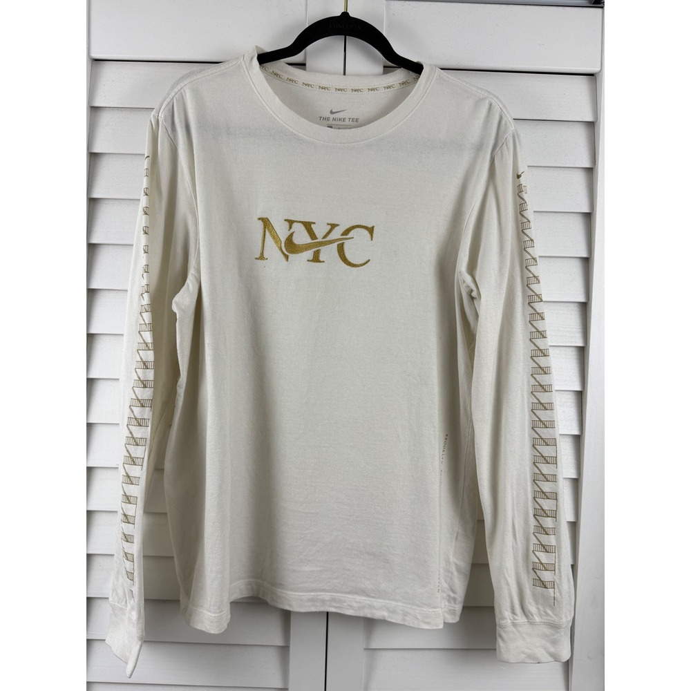 Nike Long Sleeve Tee Mens L White NYC Gold Graphic Shirt